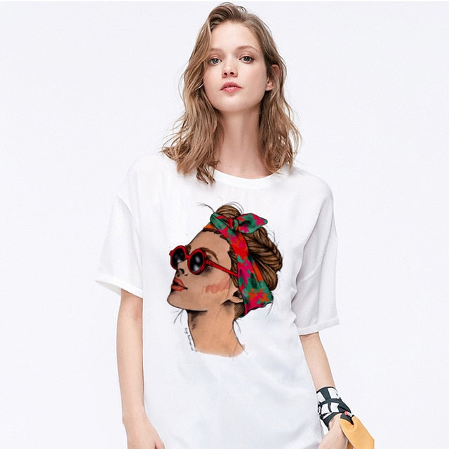 Female Casual Fashion Tshirt O-neck Short Sleeve T-shirt