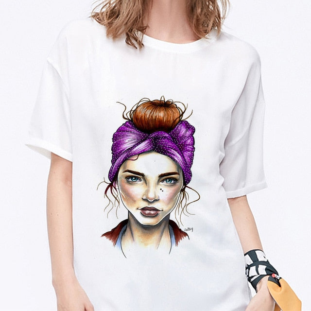 Female Casual Fashion Tshirt O-neck Short Sleeve T-shirt