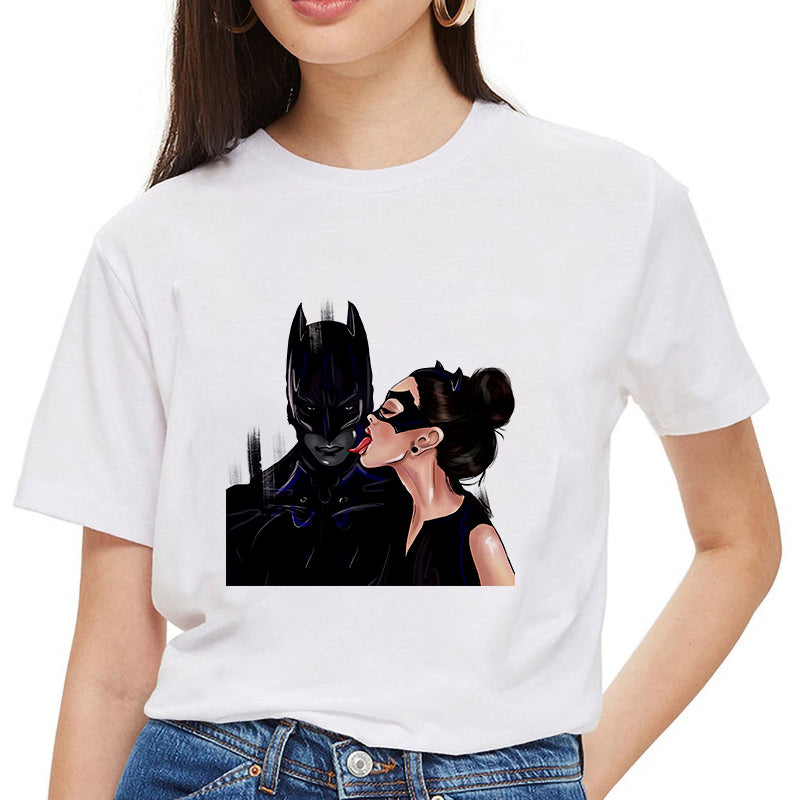 New Summer Women t shirt Batman and Catwoman Kiss t-shirt