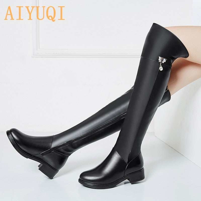 2019 Winter genuine leather knee-length boots